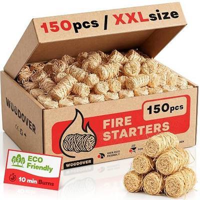 WOODOVER 150 pcs Large Fire Starters for Fireplace, Natural Fire Starter for Campfires, for Wood Stove, BBQ, Grill, Pizza Oven, Outdoor Fire Pit, Chimney Charcoal Starter
