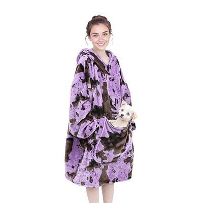 cow print Purple Wearable Blankets for Women - Purple Gifts for Mom Girlfriend, Oversized Cozy Flannel Fleece Blanket Hoodie with Hood Pocket & Sleeves