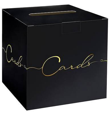 HEIPINIUYE Large Card Box for Party 9.8" x 9.8" Black Gift Card Box Holder with Gold Foil Design for Wedding Birthday Baby Shower Retirement Graduation Party Raffle Box