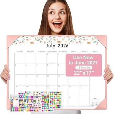 Gannyfer Desk Calendar 2026-2027 with Desktop Mat, Large 22" x 17" Desk Pad Calendar, 18-Month Calendar Use Now Through Jun 2027, Office Supplies for Home School Office, Pink with 6 Stickers