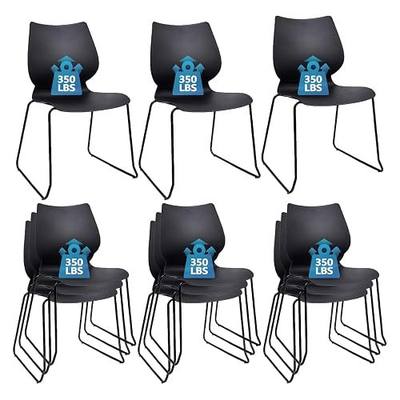 KLASIKA Stackable Waiting Room Chair, Stacking Office Chair with Ergonomic Lumbar Support and Metal Legs, Plastic Desk Chairs for Conference School Church Guest Reception Set of 12, Black