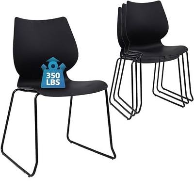 KLASIKA Stackable Waiting Room Chair, Stacking Office Chair with Ergonomic Lumbar Support and Metal Legs, Plastic Desk Chairs for Conference School Church Guest Reception Set of 4, Black