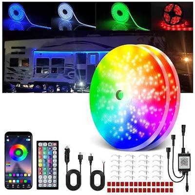 RV Awning Lights, 12V 100FT (2 Rolls of 50ft) RGB RV Camping Awning Lights, IP68 Waterproof LED Lights,RV Exterior Strip Lights for Motorhome Travel Trailer Canopy Party, Stands Food Trucks