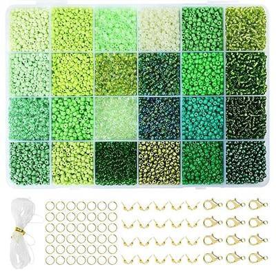 Vtssvow 3mm Glass Seed Beads for Bracelets Making, 24 Colors 10000pcs Friendship Bracelet Making Kit, Small Glass Beads for Jewelry Making (Mix 24 Color, Green)