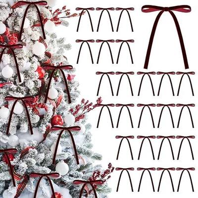 24 Pcs Velvet Christmas Bows 5 x 7 Inch Rustic Burgundy Velvet Small Ribbon Gift Bow for Xmas Tree Ornaments DIY Craft Wreaths Garlands Indoor Outdoor Home Decorations (Wine Red)