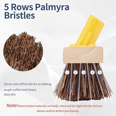 NICOFPHY Heavy Duty Floor Scrub Brush with Long Handle for Outdoor Cleaning | Deck Brush with Stiff Natural Palmyra Bristle, Floor Scrubber Brushes for Cleaning Concrete Floor, Garden, Patio, Shower