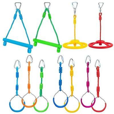 Ninja Warrior Obstacle Course Attachments - 7 Monkey Rings, 2 Monkey Bars, 2 Ninja Wheel, Backyard Obstacle Course Set Accessories for Backyard Outdoor Training