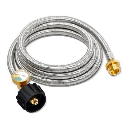 6FT Stainless Braided Propane Hose Adapter 1lb to 20 lb with Gauge, Propane Tank Hose Adapter, Compatible with BLACKSTONE 17” and 22” Griddle, Char-Broil, Weber Q, and More 1lb Portable Appliances