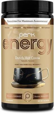 Perk Energy Drink Mix (Dutch Hot Cocoa) 20 Servings, Gluten-Free, Soy-Free | Caffeinated Healthy Coffee Alternative with Protein, 100mg of Caffeine, Peanut-Free