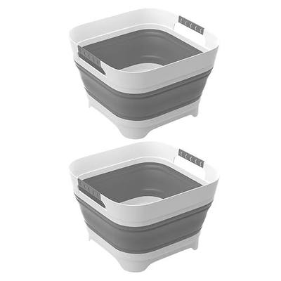 2.4 Gal(9L) 2PCS Collapsible Dish Basin Bucket with Drain Plug Portable Sink Space Saving Multiuse Bottle Washing Basin Foldable Sink Tub for Kitchen Camping RV Vegetable Washing Dishes