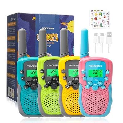 FAYOGOO 4 Pack Walkie Talkies for Kids Long Range 2 Miles, Rechargeable Kids Walkie Talkies with Flashlight, Built-in Battery,Toys Gifts for 3-12 Year Old Boys Girls, Christmas Birthday Gifts