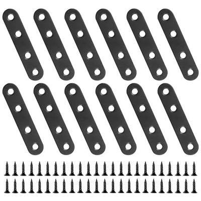12 PCS 2.99'' x 0.63'' Stainless Straight Flat Brackets, Black Flat Metal Brace Bracket, Support Flat Metal Brace for Wood Furniture, Mending Plate Connector Joining Bracket for Fence,48 Screws