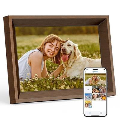 Dragon Touch Digital Picture Frame -10.1 WiFi Digital Photo Frame for Gifts,Show Videos on Auto-Rotate & Wall-Mountable Touch Screen Frame,Easy Share, Send via Phone APP, Email,Wood Brown