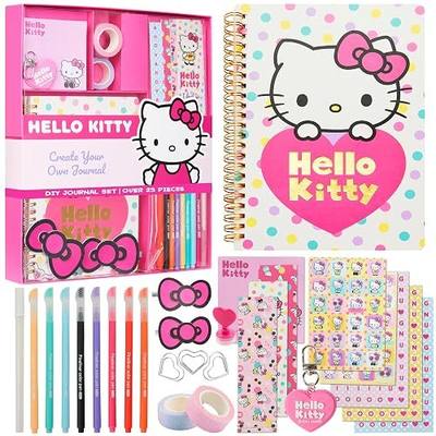 Hello Kitty Sanrio DIY Journal Kit for Girls Tweens, A5 Spiral Notebook with Stickers, Stationery Set, Cute Art & Crafts Supplies, Diary Set, Kawaii Anime Gifts for Girls (Pink Hello Kitty)