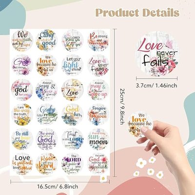 600 Pcs Bible Verse Stickers 24 Styles Floral Scripture Stickers | Christian Religious Inspirational Decals for Crafts Cards Envelope Seals and Christian Party Back To School Gifts, 1.5 Inch