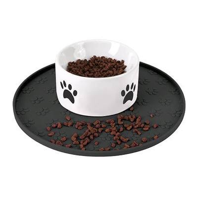 Silicone Pet Food Mat - Waterproof Dog & Cat Feeding Mat with High Lip to Prevent Spills & Protect Floors, Black