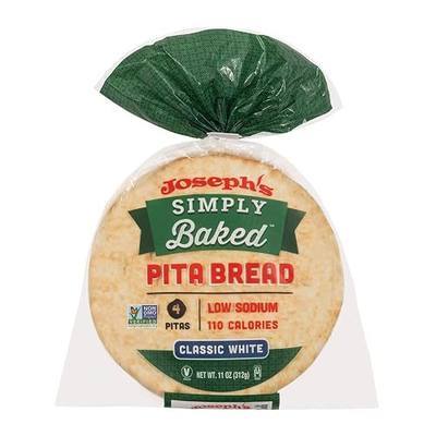 Joseph's Simply Baked Classic White Pita, 1-Pack | GMO Free, Vegan | Fresh Baked (4 Pitas per Pack, 11oz.)