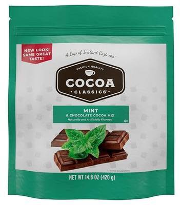 Cocoa Classics Mint Cocoa Mix, Hot Chocolate, Made with Nonfat Milk, Just Add Hot Water, Make Hot or Iced Cocoa, Gluten Free & Kosher Dairy Friendly, 14.8 oz Pouch (Pack of 1)