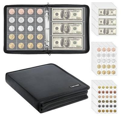 Coin Collection Book Holder for Collectors, 520 Pockets Fireproof Coins Collecting Album & 36 Sleeves Money Storage Case for Coin Currency Collection Supplies, Bill, Pennies, Quarters, Stamp