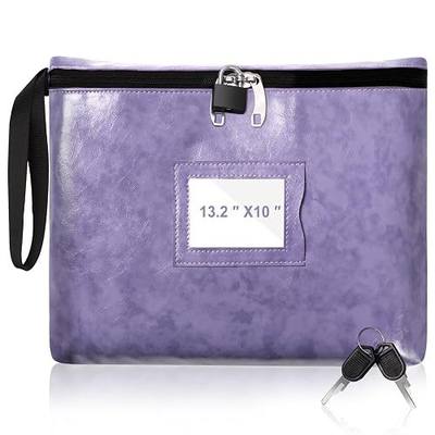 Notary Bag with Lock 13.2 * 10 Inches Purple Leather Notary Supply Bags with handle Cash Bag Locking Document Bags with 2 keys Money Bank Deposit with Zipper for Record Book Stamp Passport