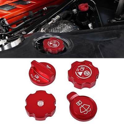 4Pcs Red Engine Oil Filler Cap Coolant Cap,Aluminium Alloy Radiator Cap Windshield Filler Washer Cap Brake Fluid Cap Cover Trim Accessories for Corvette C8 Z51 Stingray 2020+