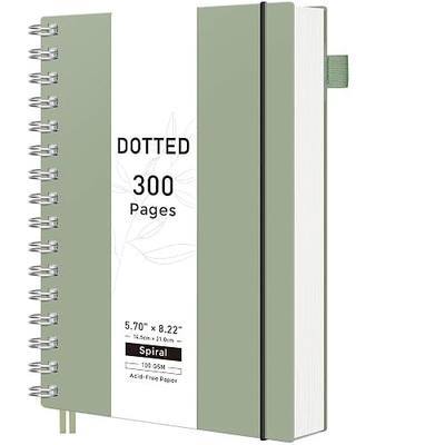 RETTACY Dotted Journal Notebook, 300 Pages, A5 Medium Size (5.7'' × 8.2'') | 100 GSM Thick Paper, Flexible Plastic Cover, Spiral-bound, for Journaling, Planning, Tracking (Light Green)