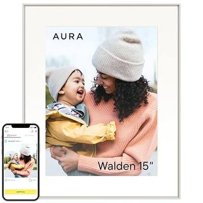 Aura Walden 15" WiFi Digital Picture Frame | Wirecutter's Best Digital Frame for Gifting | Send Photos from Your Phone | Quick, Easy Setup in Aura App | Free Unlimited Storage | White Clay