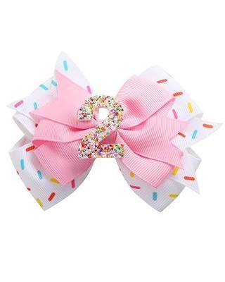 Birthday Hair Bow for Baby Girls 1 2 3 4 5 6 Years Sprinkle Decorations Confetti Ice Cream Party Pink Hair Accessories for 2nd Birthday