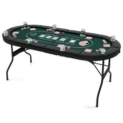 GYMAX Poker Table Foldable 8-Player Texas Holdem with Metal Cup Holders, Casino Grade Felt & Padded Rails, Portable Folding Poker Table for Leisure Game, Home, Game Rooms