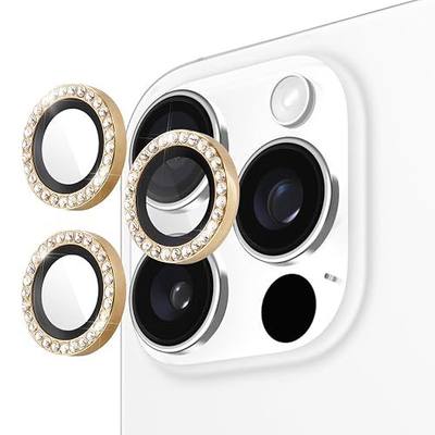 kate spade new york iPhone 16 Pro Max/iPhone 16 Pro Camera Lens Protector with Aluminum Ring - Set in Stone Gold