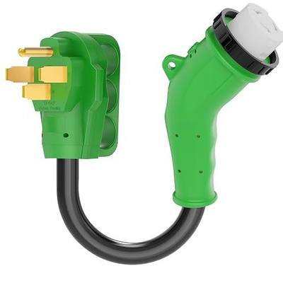 RVGUARD 50 Amp to 50 Amp 135 Degree RV Adapter Cord | NEMA 14-50P to NEMA SS2-50R Electrical Power Adapter with LED Power Indicator, 18 Inch, Green, ETL Listed
