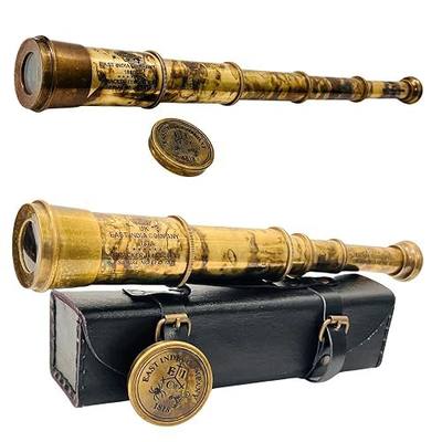 Rare Brass Telescope Spyglass - East India Company 1818 Tracker Vintage Pirate Spyglass Scope Antique Large Handstitched Leather Gift Box (BT-EIC17)