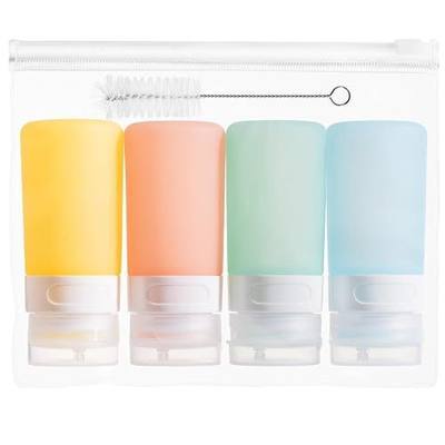 MICEBAY Condiment Squeeze Bottles for Sauces, 2-oz Mini Silicone Salad Dressing Container to Go with Reusable Sandwich Bag, Leakproof Ketchup Bottle for Bento Lunch Box, 4 Pack, Candies