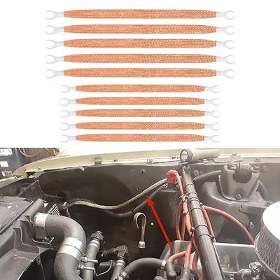 10PCS Automotive Ground Strap, Car Grounding Wire Kit, 10/12 inch Professional Vehicle Grounding Cable Straps with Terminal Plugs, Universal Flat Braided Copper Ground Strap for Most Cars