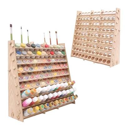 Extra Large Wooden 9-Tiers 99 Bottles' Capacity Wooden Paint Organizer & Paint Brush Rack for Acrylic OIL Craft Hobby Mini Model Painting Organizer for Artists (Vertical)