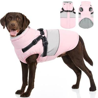 Dog Coat for Large Dogs, Warm Pet Jacket Winter with Harness Built in, Waterproof Pet Snow Jacket with Furry Collar, Reflective Fleece Snowsuit for Extra Large Dogs, Pink XL