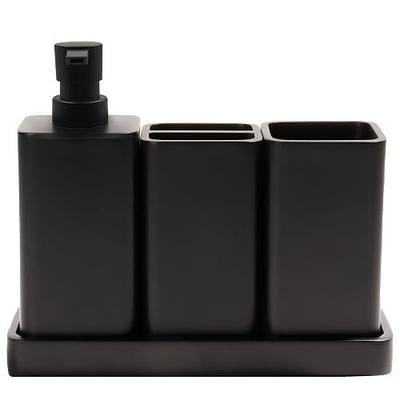 YMXYJM Bathroom Accessories Set, 4 Pcs Bathroom Accessory Set, Soap Dispenser, Toothbrush Holder, Qtip Holder Set, Bathroom Sets Complete, Bathroom Sink Set for Modern Home,Matte Black | Bathroom Accessory Set with Soap Dispenser, Toothbrush Holder, Tumbler, Vanity Tray, Bathroom Sink Set for Modern
