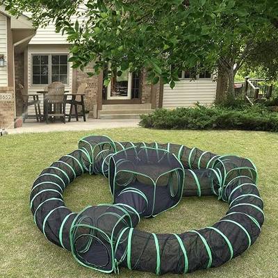 Pawtenda 10 in 1 Cat Tent &Enclosure Outdoor, Foldable Playpen with Tunnels | Portable Catio for Outside, Expandable & Pop-Up, Breathable Tear-resistant Mesh and sturdy frame, for Cats and Other Animals