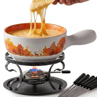 Artestia Swiss Fondue Set for Party | 2L Large Capacity Ceramic Fondue Pot Melting Cheese Chocolate, 6 Fondue Forks, Fondue Party, Wedding Gifts - Autumn Amble
