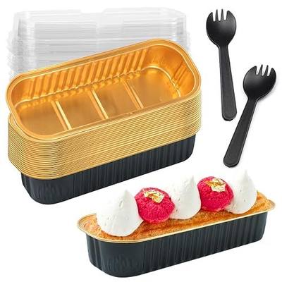20 Pack Mini Loaf Pans with Lids and Spoons,Mini Cake Pans with Lids,Rectangle Aluminum Foil Baking Pans Tins Containers,Disposable Cupcake Baking Cups Muffin Tins for Birthday Party (Black&Gold)