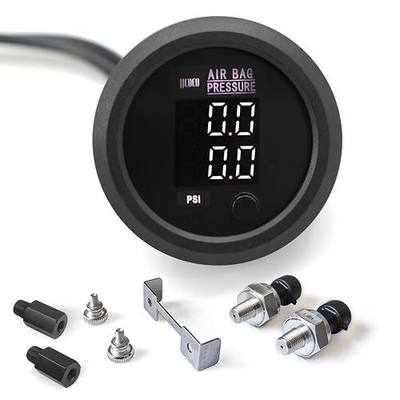 Dual Digital Display Air Pressure Gauge 2-1/16" (52mm) Air Suspension Gauge Kit 0-220 PSI 2PCS 1/8NPT Sensors with 1/4NPT Replacement Fittings for Air Suspension Systems Cars, Suvs and Trucks