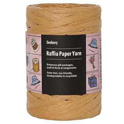 Raffia Ribbon Yarn for Crafts - Raffia Grass Twine for Gift Wrapping, DIY Decoration, Blinds & More | Matte String Paper Rope - 1/4'' Wide, 109 Yards, Brown
