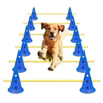 Dog Agility Hurdle Cone Set Dog Agility Course Backyard Set Include 12 Agility Cones 6 Agility Rods Agility Training Equipment Height Adjustable Obstacle with Storage Bag Blue
