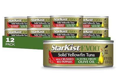 StarKist E.V.O.O. Solid Yellowfin Tuna, Crushed Red Peppers, 4.5oz, 12-Pack | 25g of Protein Per Serving, Features Extra Virgin Olive Oil, Wild Caught Tuna, Gluten Free, Soy Free, Omega 3s