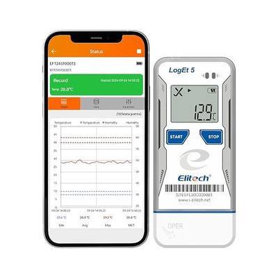 Elitech Bluetooth Temperature Data Logger FDA Standards, Reusable Recorder | Shadow Data 32000 Points, Auto PDF/CSV Report, for Windows/MacOS, Refrigerator Thermometer LogEt5B-T, -22~158°F