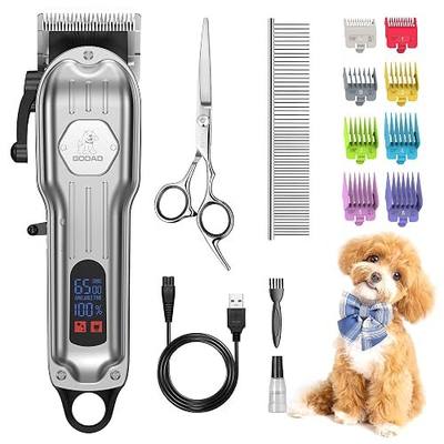 Dog Cordless Grooming Kit Low Noise for Heavy Thick Hair&Coats | <55dB Quiet, 240Min Runtime,LED Display,8 Combs,Stainless Steel Blade,Dog Trimmer for Thick/Matted/Knotted/Hair(Sliver)