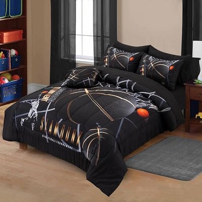 A Nice Night Basketball Comforter Set Full 6pc Bedding for Kids Teen Boy | Basketball Court Sportsman Slam Dunk Printed,Bed in A Bag Basketball Room decor,Lightweight, Ultra Soft,Machine Washable