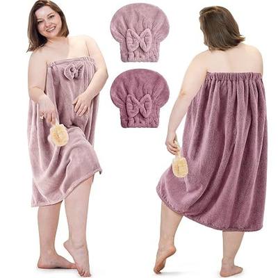Xtinmee 2 Sets Plus Size Towel Wrap with Hair Towel for Women After Shower, Adjustable Body Robes Wrap for Women Sauna Swim Spa Bath (Purple,Lotus Pink)