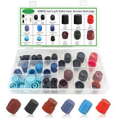 Lucstar R 134a A/C Caps for Cars,49pcs 17 Sizes AC Low Pressure Port Cap for R12 R134a Air Conditioning Service AC System Ports Caps, Car AC Recharge Valve Core Kit, Auto Replacement Leakproof Hat