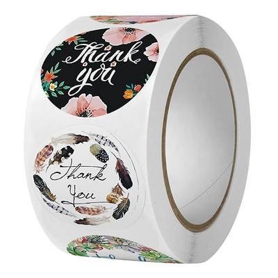 Thank You Stickers - 1 inch Thanksgiving Roll Labels, 500 PCS Thank You Label for Boutiques, Giveaways, Envelope Seals, Small Business,Baking Packaging Flower Pink Black Leave Rose (YT2)